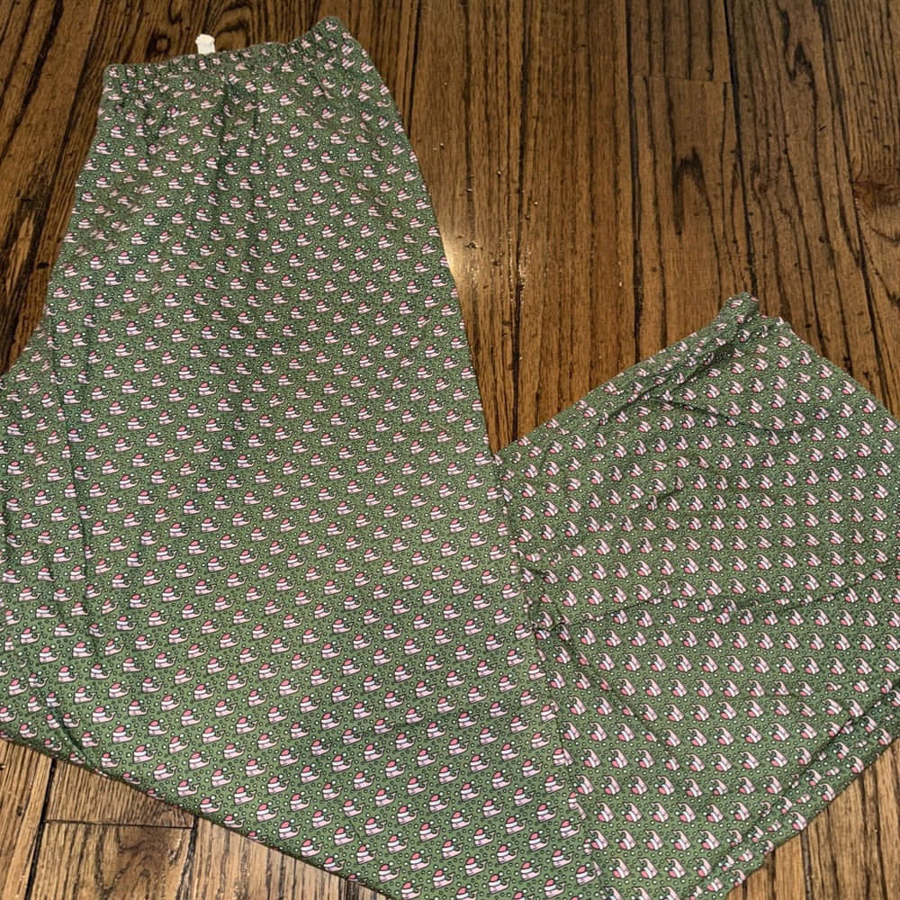 VINEYARD VINES Women's Green Pink Santa Whale Print Lounge Sleep Pants XS